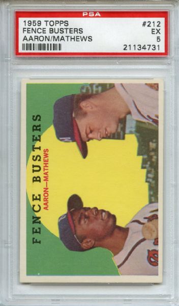 1959 Topps 212 Fence Busters Aaron Mathews White Back PSA EX 5