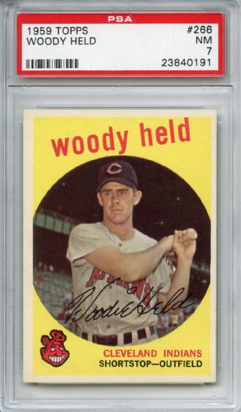 1959 Topps 266 Woody Held Gray Back PSA NM 7