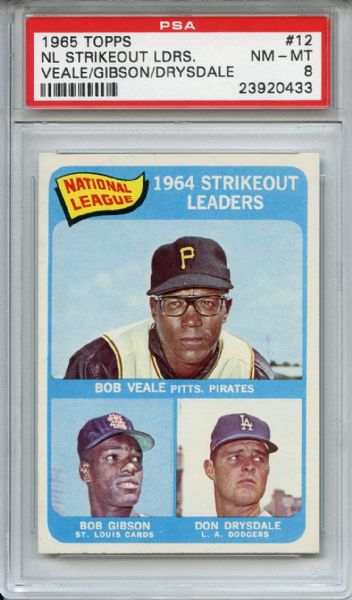 1965 Topps 12 NL Strikeout Leaders Gibson Drysdale PSA NM-MT 8