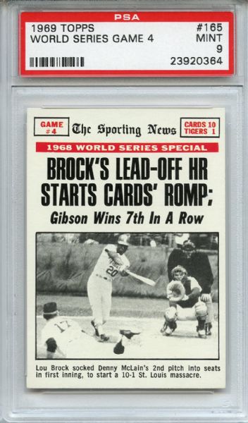 1969 Topps 165 World Series Game 4 Lou Brock PSA MINT 9