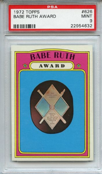 1972 Topps 626 Babe Ruth Award PSA MINT 9