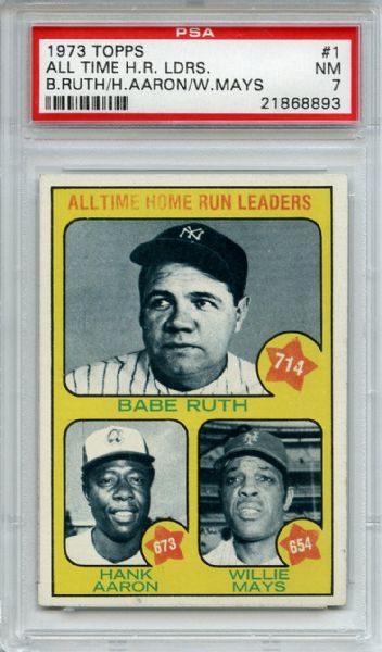 1973 Topps 1 All Time Home Run Leaders Ruth Aaron Mays PSA NM 7
