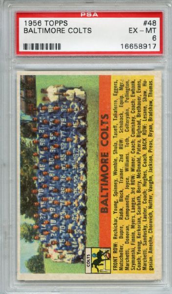 1956 Topps 48 Baltimore Colts Team PSA EX-MT 6
