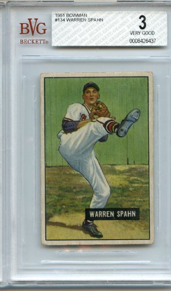 1951 Bowman 134 Warren Spahn BGS VG 3