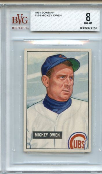1951 Bowman 174 Mickey Owen BGS NM-MT 8
