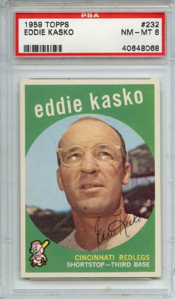 1959 Topps 232 Eddie Kasko White Back PSA NM-MT 8