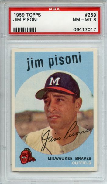 1959 Topps 259 Jim Pisoni White Back PSA NM-MT 8