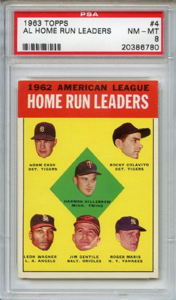 1963 Topps 4 AL Home Run Leaders Killebrew Maris PSA NM-MT 8