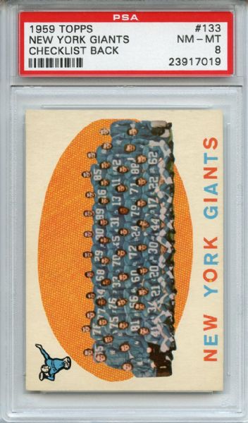 1959 Topps 133 New York Giants Team PSA NM-MT 8