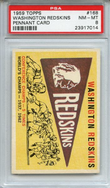 1959 Topps 168 Washington Redskins Pennant Card PSA NM-MT 8