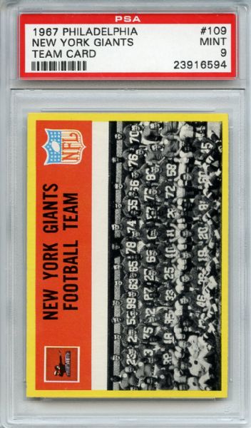 1967 Philadelphia 109 New York Giants Team PSA MINT 9