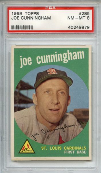 1959 Topps 285 Joe Cunningham White Back PSA NM-MT 8