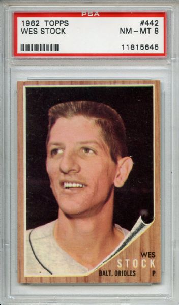 1962 Topps 442 Wes Stock PSA NM-MT 8
