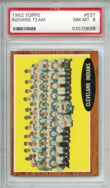1962 Topps 537 Cleveland Indians PSA NM-MT 8