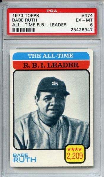 1973 Topps 474 Babe Ruth All Time RBI Leader PSA EX-MT 6