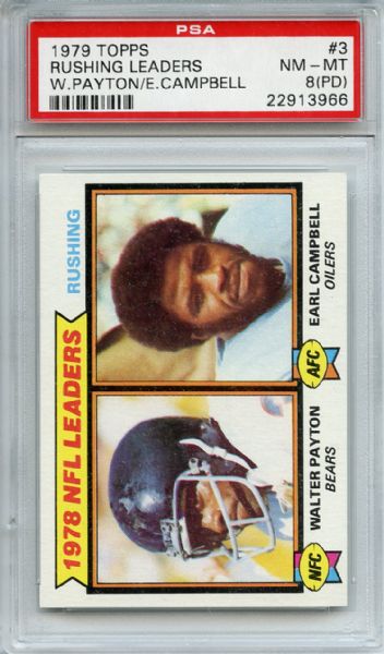 1979 Topps 3 Rushing Leaders Payton Campbell PSA NM-MT 8 (PD)