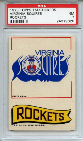 1973 Topps Team Stickers Virginia Squires Rockets PSA NM 7