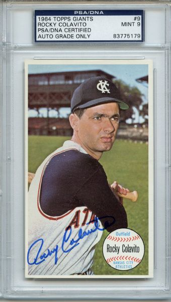 Rocky Colavito Signed 1964 Topps Giants PSA/DNA MINT 9