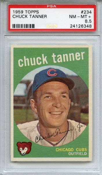 1959 Topps 234 Chuck Tanner White Back PSA NM-MT+ 8.5