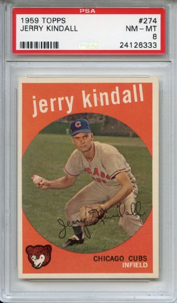 1959 Topps 274 Jerry Kindall White Back PSA NM-MT 8