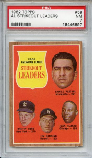1962 Topps 59 AL Strikeout Leaders Ford Bunning PSA NM 7