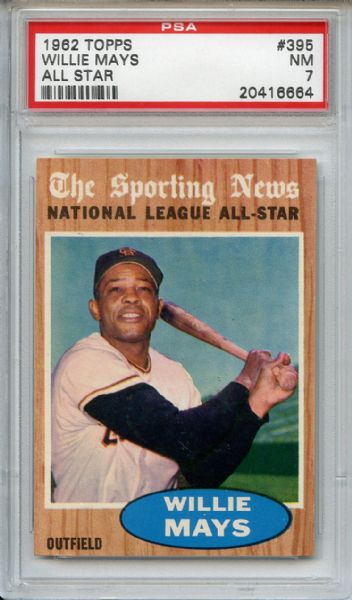 1962 Topps 395 Willie Mays All Star PSA NM 7