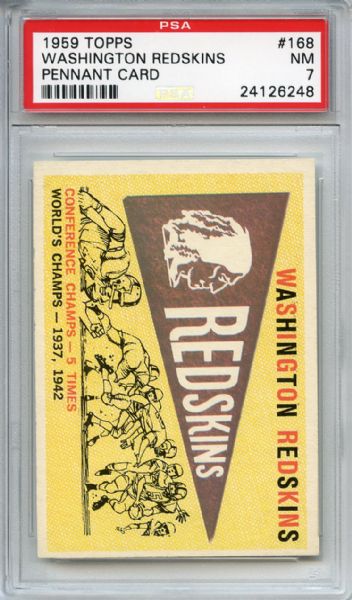 1959 Topps 168 Washington Redskins Pennant Card PSA NM 7