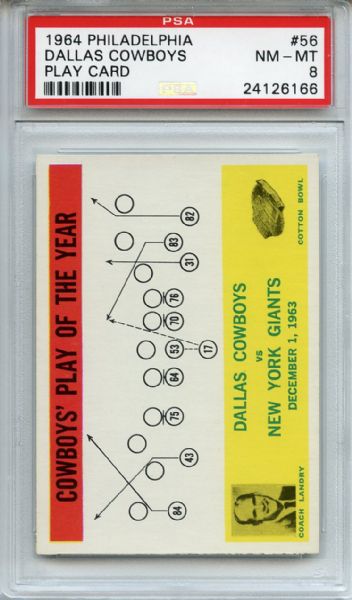 1964 Philadelphia 56 Dallas Cowboys Playcard Tom Landry PSA NM-MT 8