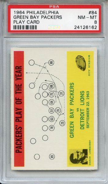 1964 Philadelphia 84 Green Bay Packers Play Card Vince Lombardi PSA NM-MT 8