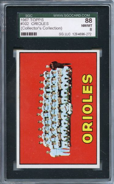 1967 Topps 302 Baltimore Orioles Team SGC NM/MT 88 / 8