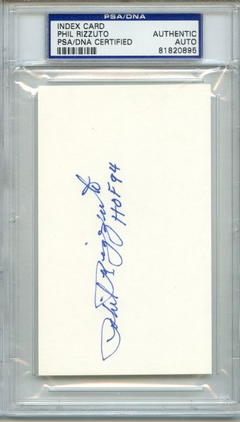 Phil Rizzuto HOF 94 Signed Index Card PSA/DNA