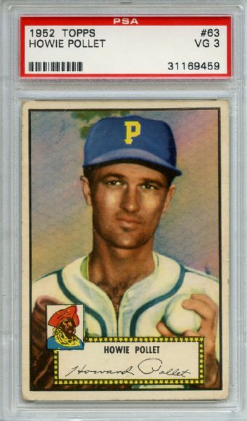 1952 Topps 63 Howie Pollet Red Back PSA VG 3