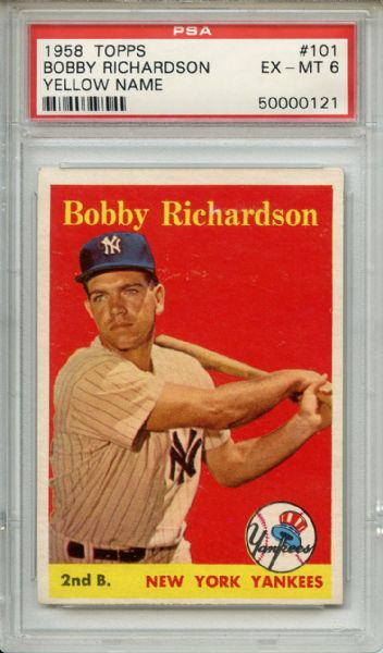 1958 Topps 101 Bobby Richardson Yellow Name PSA EX-MT 6