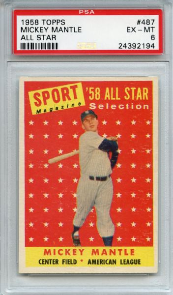 1958 Topps 487 Mickey Mantle All Star PSA EX-MT 6