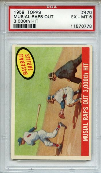 1959 Topps 470 Stan Musial Raps out 3000th Hit PSA EX-MT 6