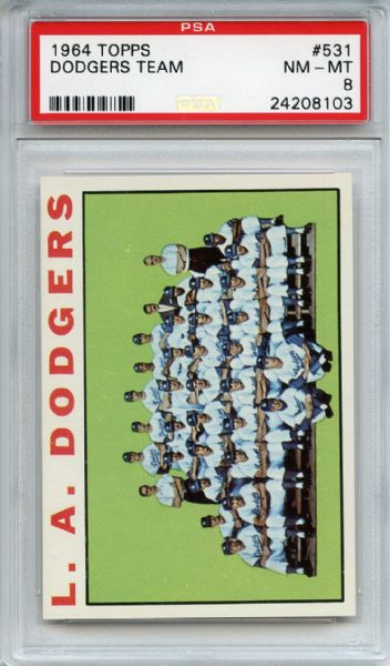 1964 Topps 531 Los Angeles Dodgers Team PSA NM-MT 8