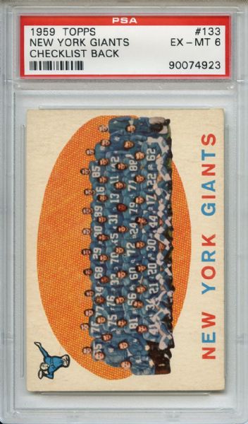1959 Topps 133 New York Giants Team PSA EX-MT 6