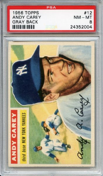 1956 Topps 12 Andy Carey Gray Back PSA NM-MT 8