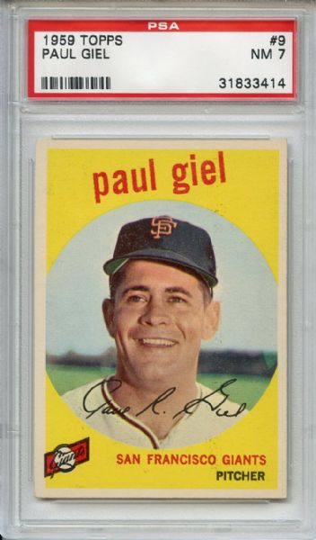 1959 Topps 9 Paul Giel PSA NM 7