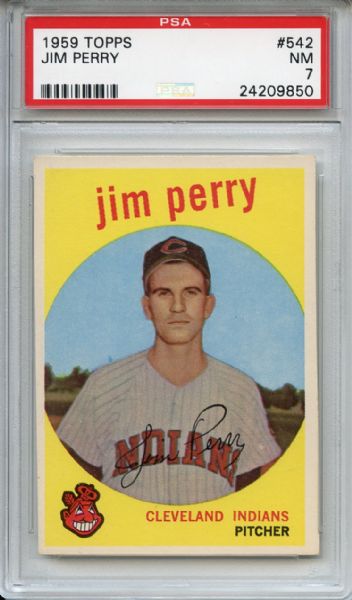 1959 Topps 542 Jim Perry RC PSA NM 7