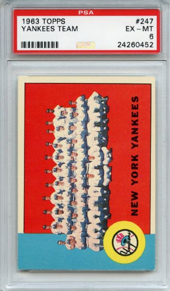 1963 Topps 247 New York Yankees Team PSA EX-MT 6