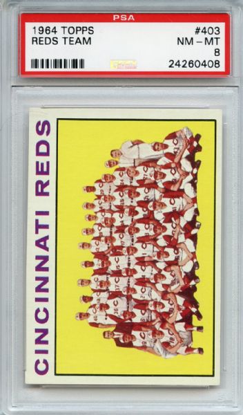 1964 Topps 403 Cincinnati Reds Team PSA NM-MT 8