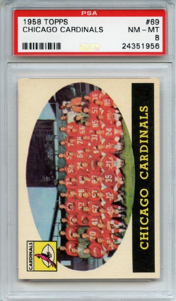 1958 Topps 69 Chicago Cardinals Team PSA NM-MT 8