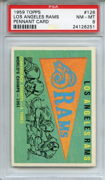 1959 Topps 126 Los Angeles Rams Pennant Card PSA NM-MT 8