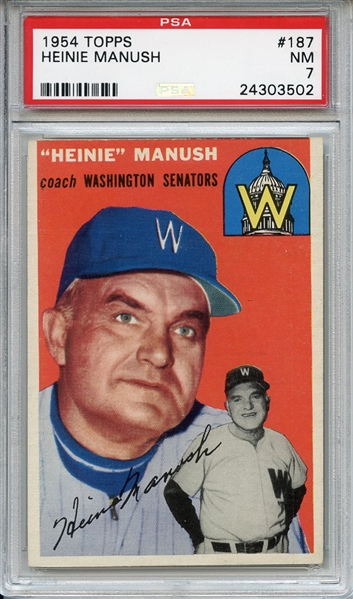 1954 Topps 187 Heinie Manush PSA NM 7