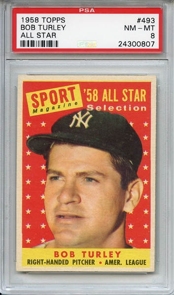 1958 Topps 493 Bob Turley All Star PSA NM-MT 8