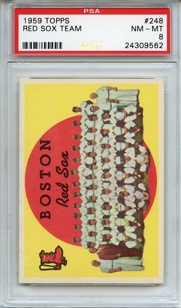 1959 Topps 248 Boston Red Sox Team White Back PSA NM-MT 8