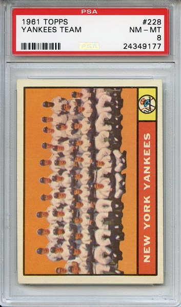 1961 Topps 228 New York Yankees Team PSA NM-MT 8