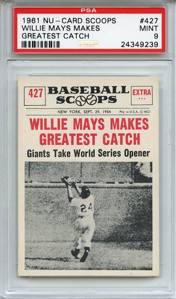 1961 Nu-Card Scoops 427 Willie Mays PSA MINT 9