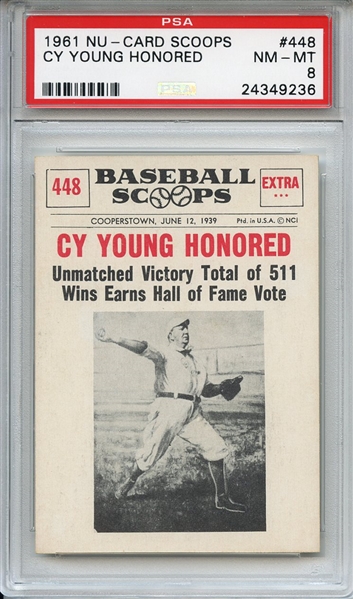 1961 Nu-Card Scoops 448 Cy Young PSA NM-MT 8